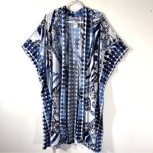 Chico’s Kimono Blue Filigree Burnout Ruana Women's Size L - XL